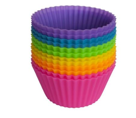 Six colorful silicone cupcake liners in red, blue, hot pink, yellow, pink, and lime green on a white background. - Image 3