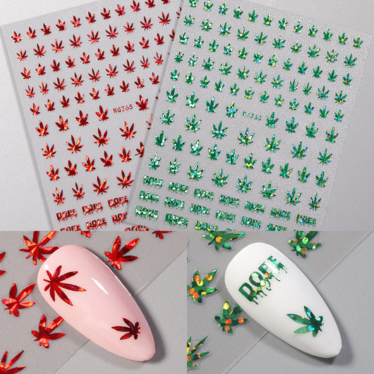 Stickers de Uñas 3D Hoja de Arce con Bronce Láser - Diseño DIY 6 Colores - Image 4