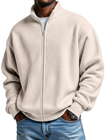 Chaqueta Minimalista de Cuello Alto con Cierre y Textura Waffle para Hombre - Image 7