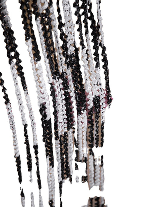 Brown and beige striped string curtain with twisted tassel texture, held by a hand, for living room partition. - Image 5