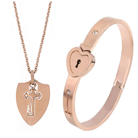 Conjunto de Joyas para Pareja de Acero de Titanio - Pulsera de Candado y Collar de Llave - Image 13