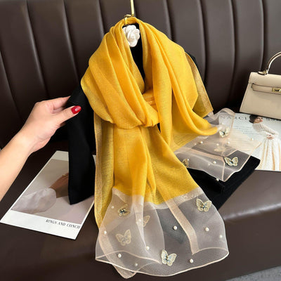 Pañuelo de Seda con Mariposas Beige para Otoño-Invierno - Image 16
