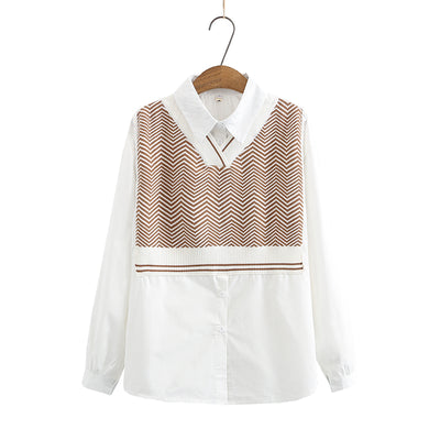 Blusa Suelta Talla Grande con Efecto Dos Piezas y Mangas Largas para Trabajo - Image 10