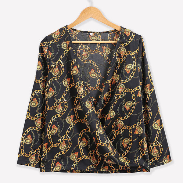 Camiseta de Cadena Impresa de Manga Larga