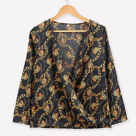 Camiseta de Cadena Impresa de Manga Larga