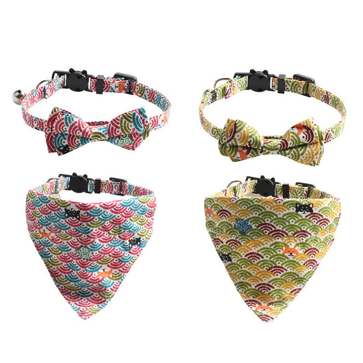 Collar para Gato Estilo Japonés con Patrón de Hierba y Moño Desmontable - Image 2