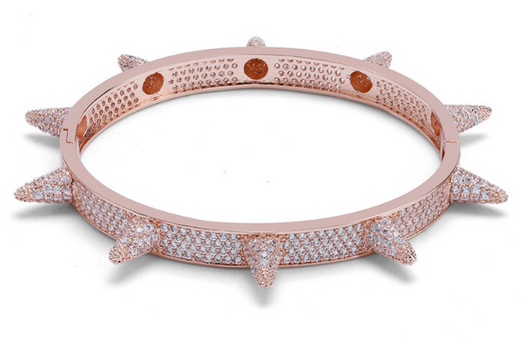 Pulsera Hip Hop Chapada en Oro Rosa con Cristales Brillantes y Remaches Puntiagudos - Image 3