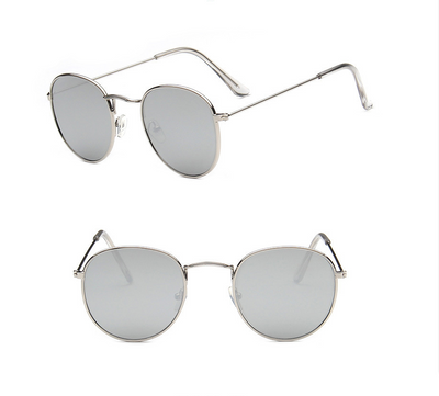 Two pairs of round gold-frame sunglasses, one with mirrored orange lenses and one with solid red lenses. - Image 12