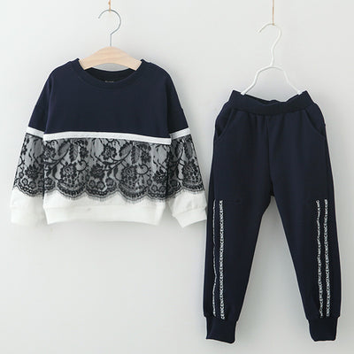 Conjunto de dos piezas: Suéter niña con detalles de encaje - Image 2