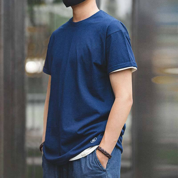 Camiseta Cuello Redondo Teñida Azul Ami Kaji 220g