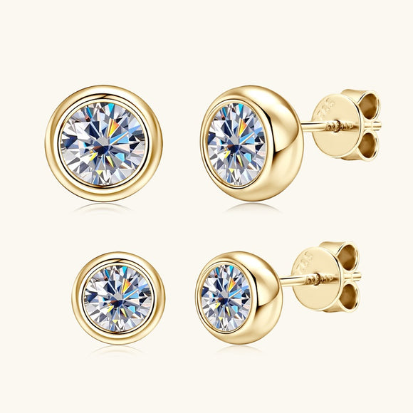Aretes de Moissanita Redonda Burbuja Pareja Plata S925