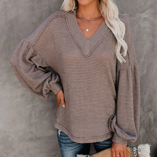Blusa Suelta con Cuello en V y Mangas Farol - Image 6