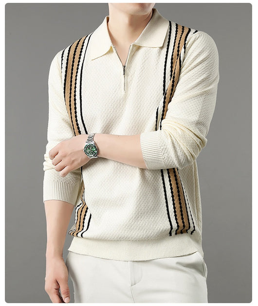 Suéter de Punto Colorblock con Cuello y Cierre Medio Cremallera para Hombre - Image 28