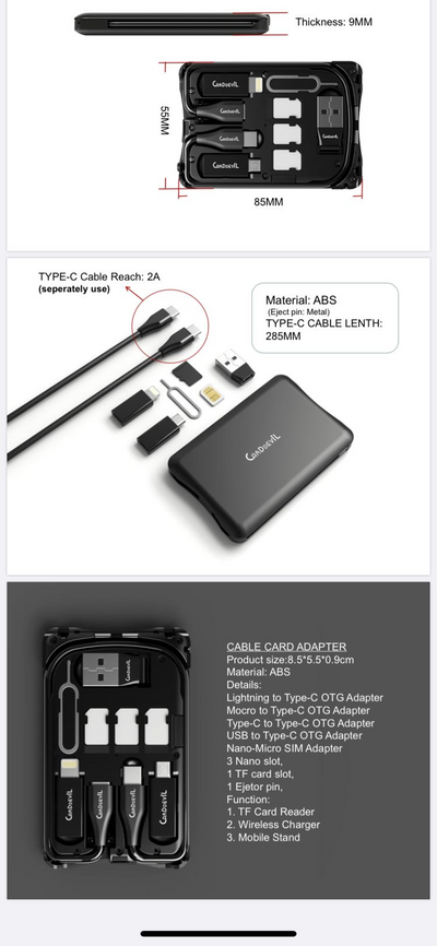 Tarjeta de Supervivencia Multifuncional con Cable de Datos Integrado - Image 8