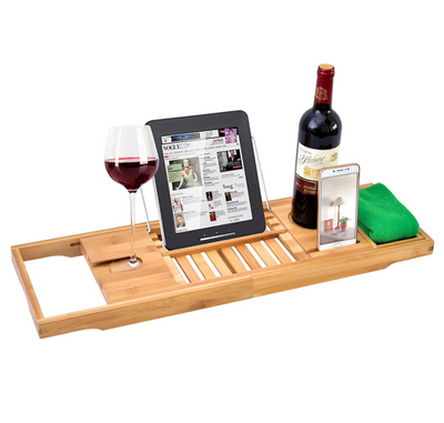 Bandeja de Bambú para Bañera con Soporte para Tablet, Copas y Accesorios - Image 2