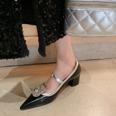 Zapatos de Tacón Alto en Cuero con Hebilla y Punta Afilada - Pumps de Lujo con Strass - Image 3