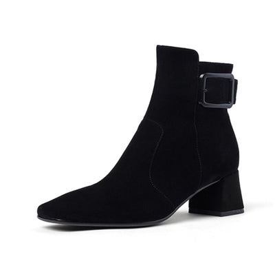 Botas Tobilleras de Tacón Grueso con Hebilla de Cuero Estilo Retro - Image 14