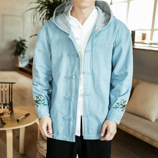 Chaqueta Denim Hoodie Casual Japonesa para Hombre