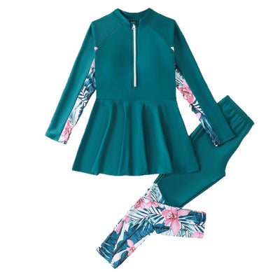 Traje de Baño Conservador de Dos Piezas con Mangas Largas para Niñas Talla M-L - Image 5