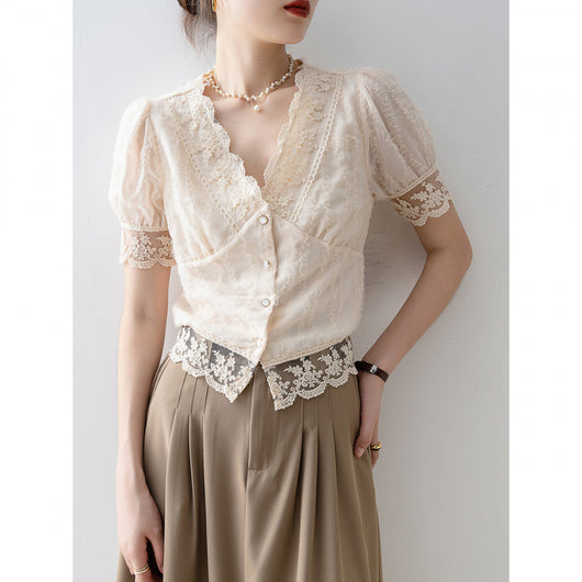 Blusa Elegante de Verano con Encaje y Manga Corta - Image 3