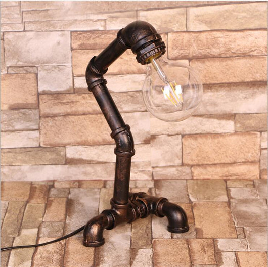 Lámpara de Mesa Estilo Vintage Tubo de Agua Bronce Verde para Dormitorio - Image 5