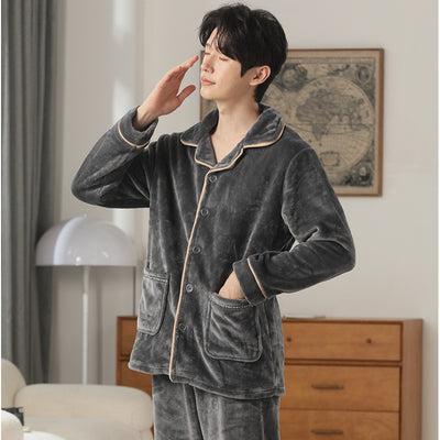 Pijama de Franela para Hombre con Solapa - Abrigo Cardigan Otoño e Invierno - Image 14