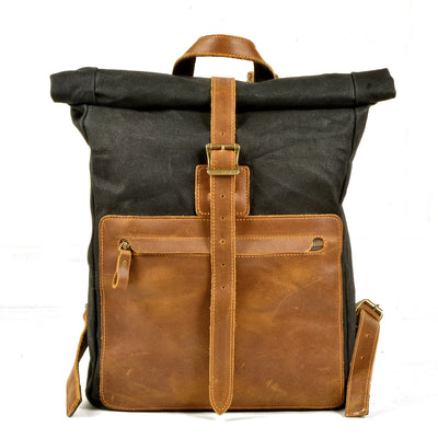 Mochila Retro de Lona y Cuero para Hombre - Estilo Casual Vintage - Image 4