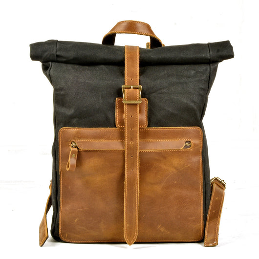 Mochila Retro de Lona y Cuero para Hombre - Estilo Casual Vintage - Image 4
