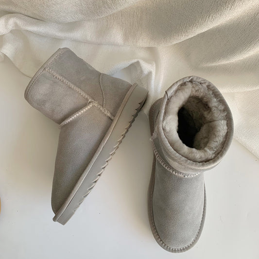 Botas de Nieve para Mujer con Plataforma de Cuero y Forro Polar