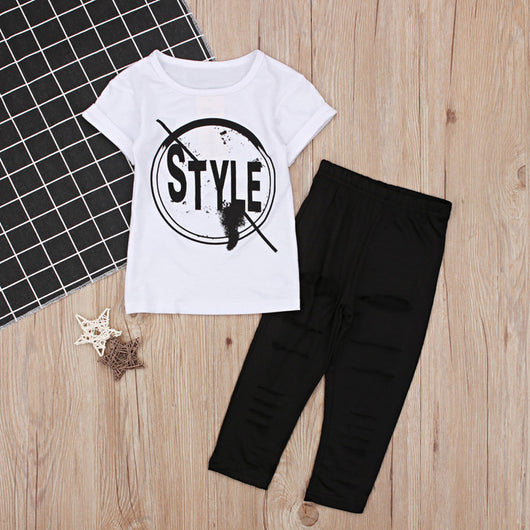 Conjunto de dos piezas para niña: blusa manga corta y pantalón largo