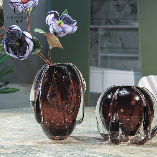 Jarrón de Cristal Marrón Elegante - Adorno Decorativo Premium