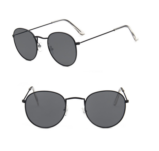 Two pairs of round gold-frame sunglasses, one with mirrored orange lenses and one with solid red lenses. - Image 2