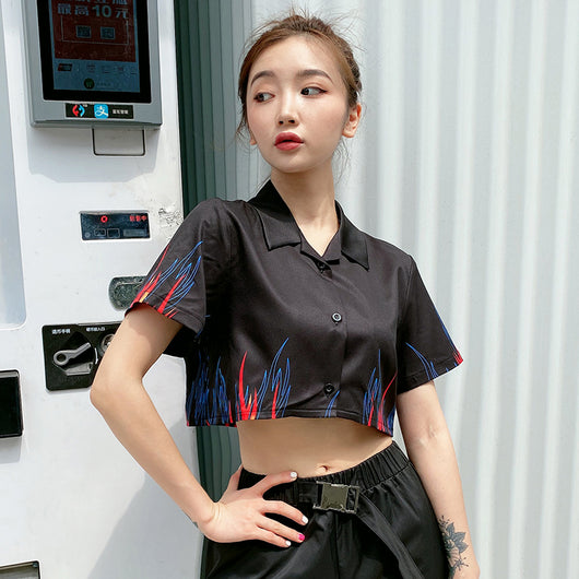 Blusa Corta Estampado Flama para Mujer - Estilo Street Chic - Image 4
