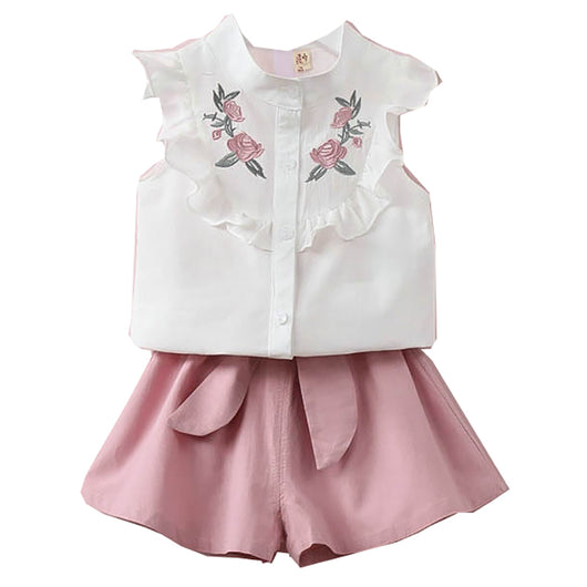 Conjunto de Chaqueta Bordada Floral y Short con Moño - Image 2