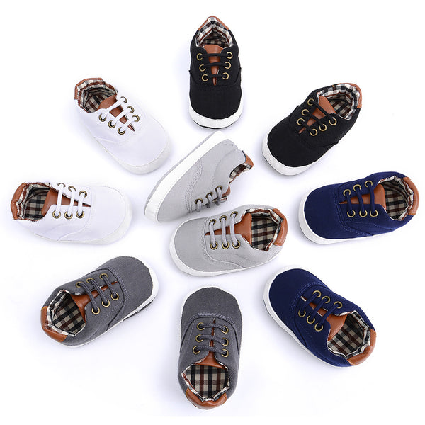 Zapatos de Lona Suave para Bebé - Diseño Casual con Encaje de Color Sólido