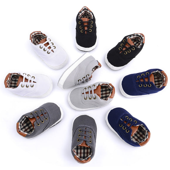 Zapatos de Lona Suave para Bebé - Diseño Casual con Encaje de Color Sólido
