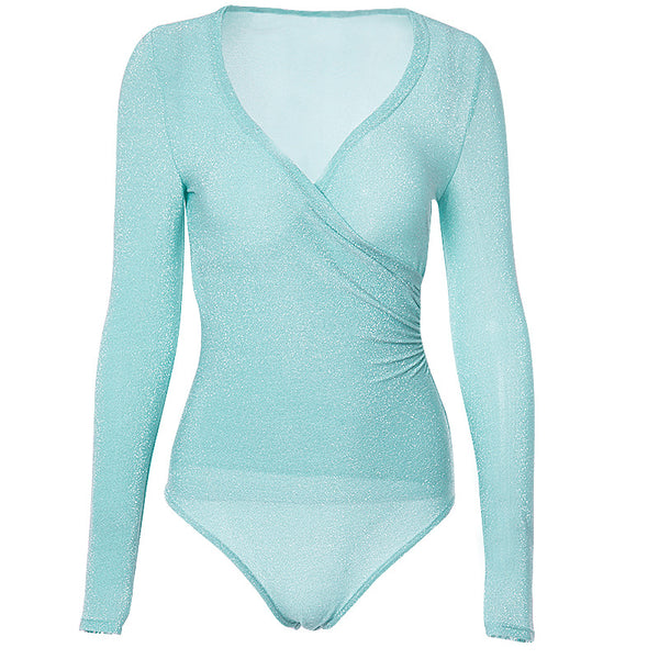 Jumpsuit Plisado de Manga Larga con Escote en V y Detalles Reflectantes