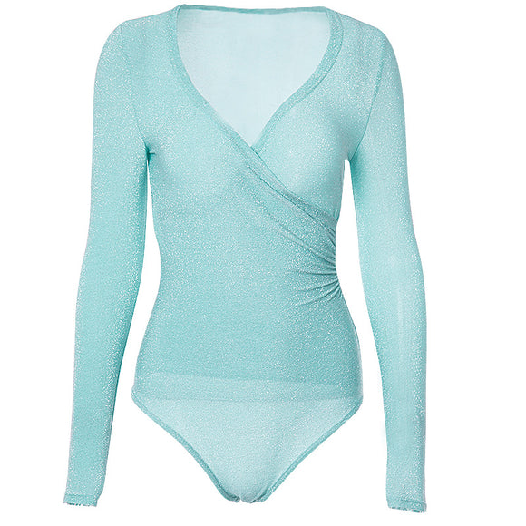 Jumpsuit Plisado de Manga Larga con Escote en V y Detalles Reflectantes