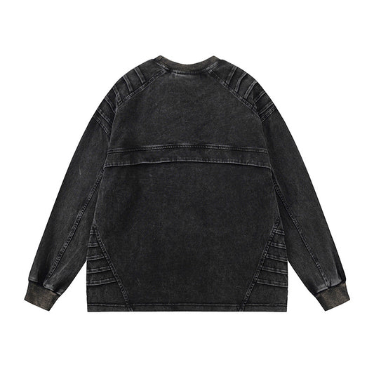 Camiseta de Manga Larga Desteñida con Pliegues - Estilo Vintage Gastado - Image 2