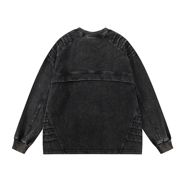 Camiseta de Manga Larga Desteñida con Pliegues - Estilo Vintage Gastado