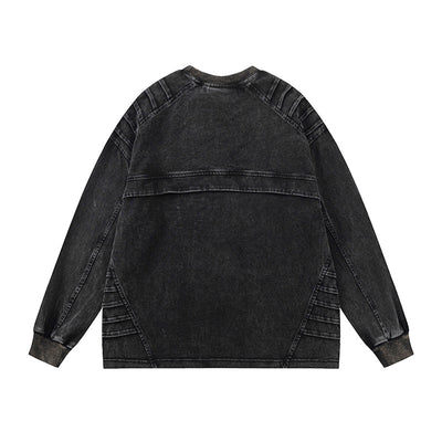 Camiseta de Manga Larga Desteñida con Pliegues - Estilo Vintage Gastado - Image 2