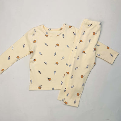 Light yellow infant long-sleeved pajama set with milk bottle and cookie print, suitable for homewear. - Image 13