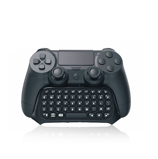 Black Bluetooth gamepad keyboard attachment for PS4 controllers, featuring a full QWERTY layout for easy text input.