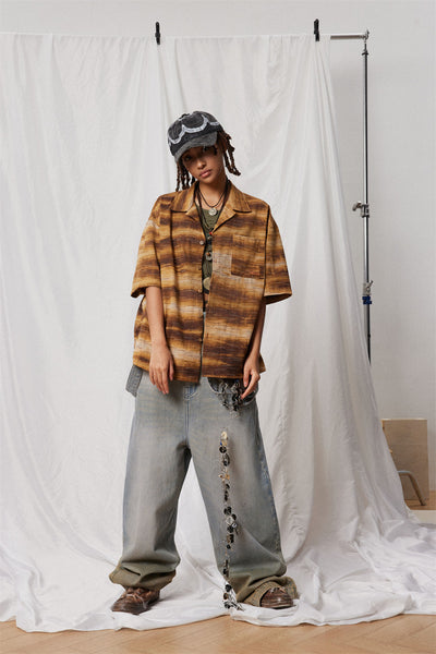 Camisa de Manga Corta con Rayas Degradadas para Hombre - Image 9