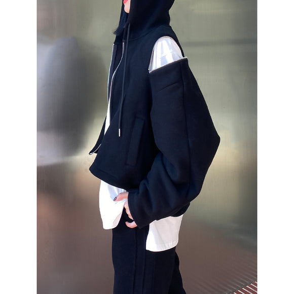 Sudadera con Capucha y Hombros Descubiertos - Cremallera Reforzada