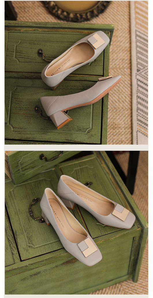 Tacones Altos de Cuero de Oveja con Hebilla Cuadrada y Tacón Robusto - Image 11