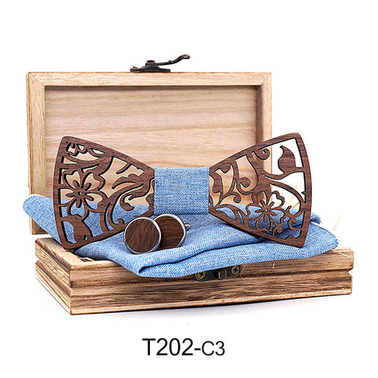 Set de Gemelos y Corbatín de Madera Calada - Image 2