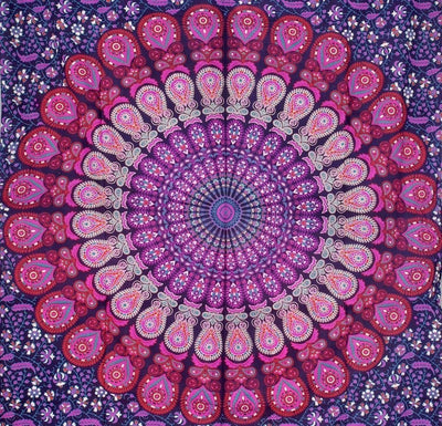 Blue, orange, and red mandala tapestry with intricate floral patterns, ideal for wall decor or dorm rooms. - Image 11