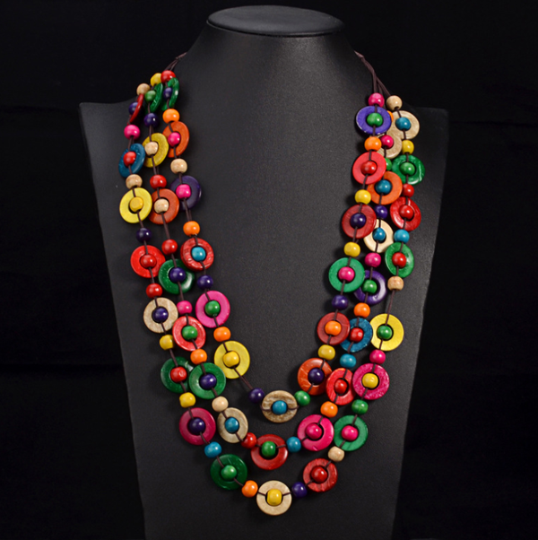 Collar Tejido de Concha de Coco Serie Café Multicapas - Accesorio de Playa