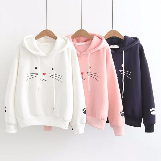 Sudadera con Capucha Gato Lindo para Estudiante - Otoño e Invierno